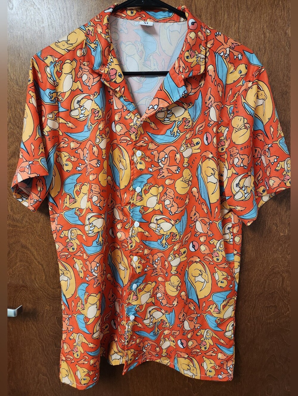Charizard Mens Button Up Shirt Orange Size Medium Lightweight